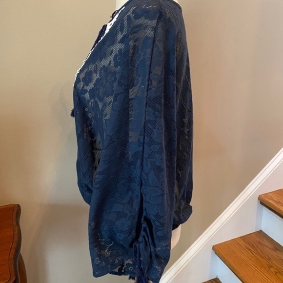 Love Riche Navy Lace Embroidered BOHO Top L - Picture 9 of 12